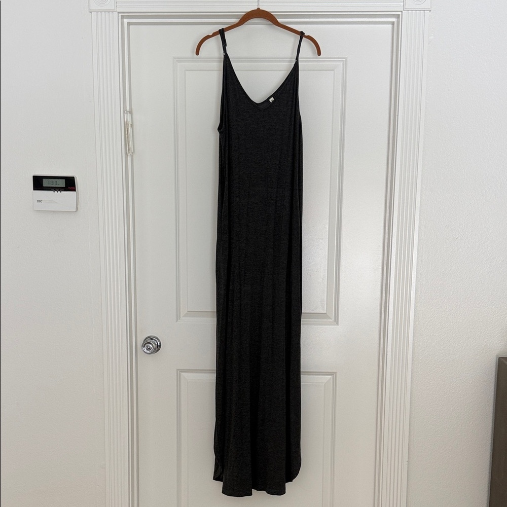 Wear it Everywhere!  Dark Gray V-Neck Maxi Dress with Adjustable Straps